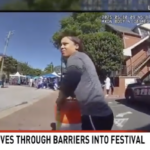 Woman driver tears police tape